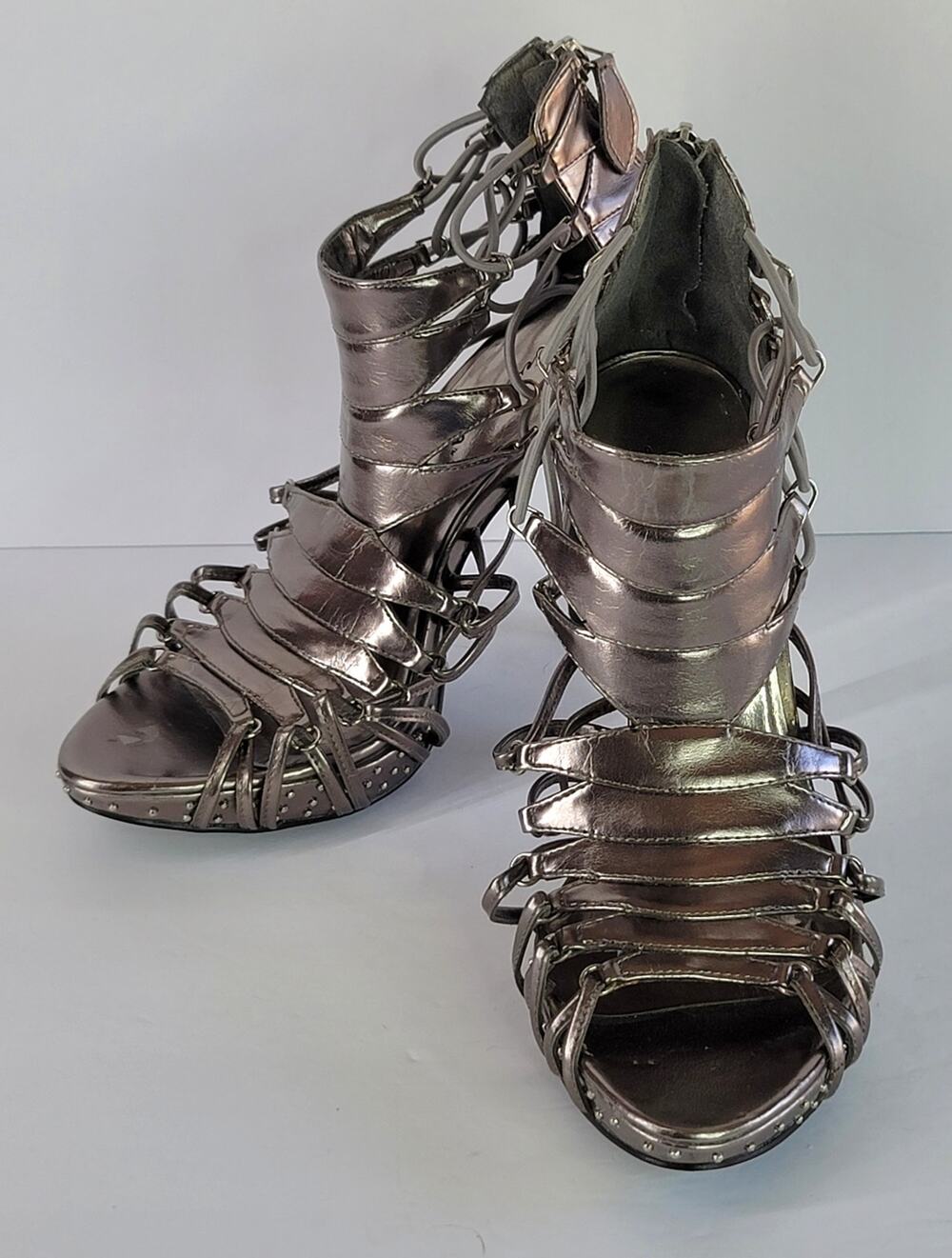 Diva DNA Studded Metallic Lace Up Stiletto Platform Heel Pumps Shoes Size 8.5